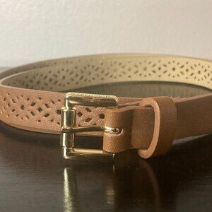 Steve Madden Women's Tan Faux Leather Belt - Gold Hardware - 41" Long